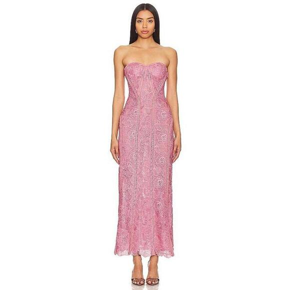 ROCOCO SAND X Revolve Paris Lace Midi Dress in Blush